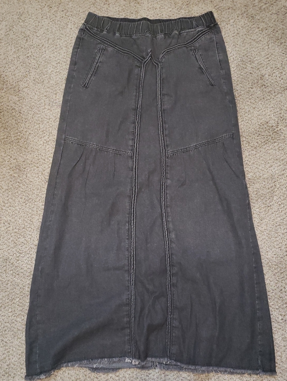 Women's Black Maxi Skirt with Panel Stitching